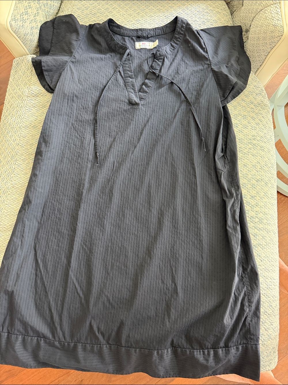Vineyard Vines Performance Fabric Black Short Ruffle Sleeve V Neck Dress